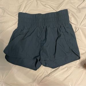 Blue smocked high waist windbreaker shorts